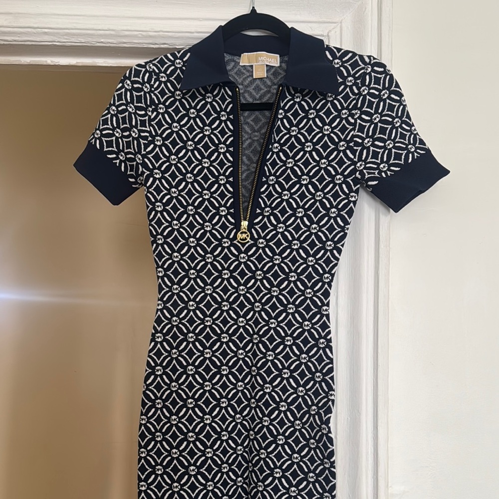 Michael Kors Navy and White Geometric Dress